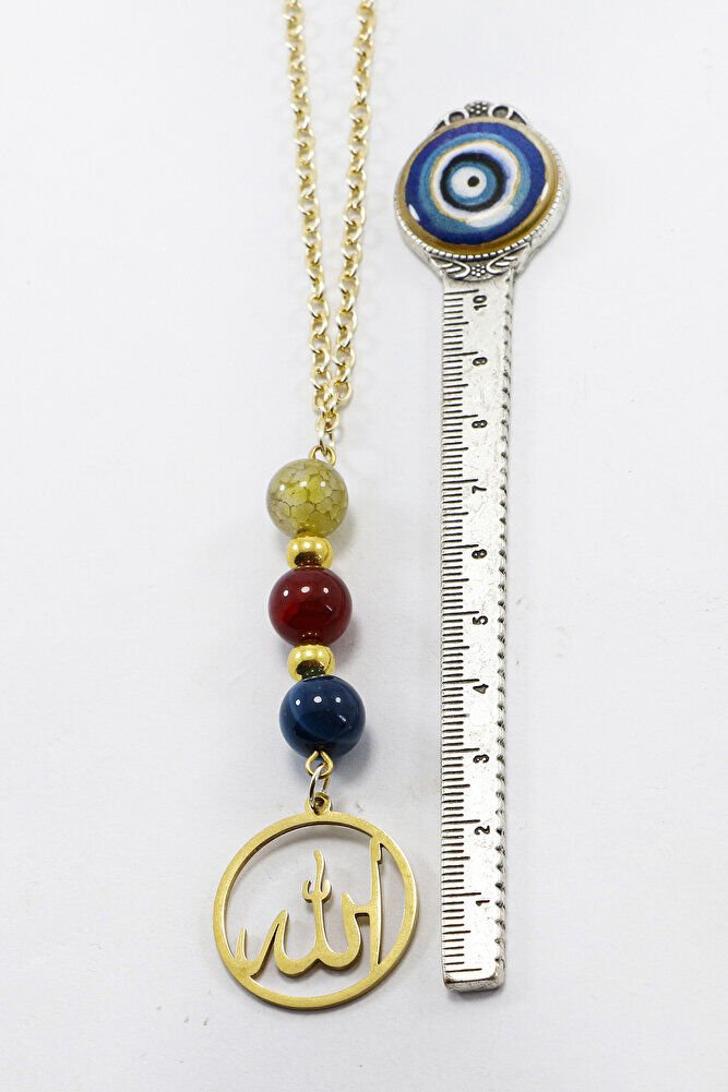 Gold Paslanmaz Çelik Allah Lafzı Araba Dikiz Ayna Süsü, Doğal Taşlar: Renkli Akik