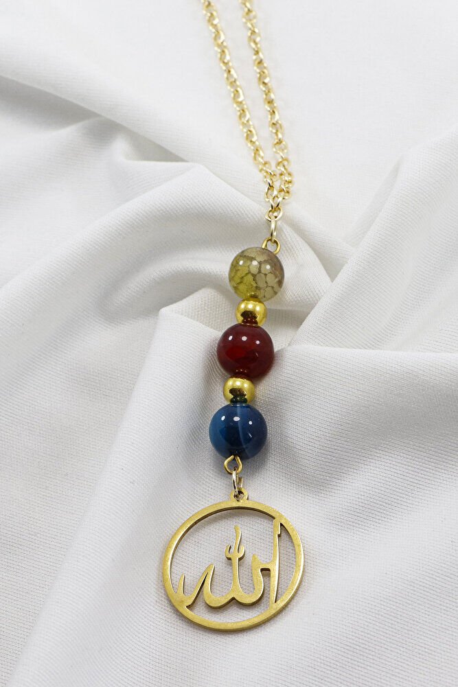 Gold Paslanmaz Çelik Allah Lafzı Araba Dikiz Ayna Süsü, Doğal Taşlar: Renkli Akik