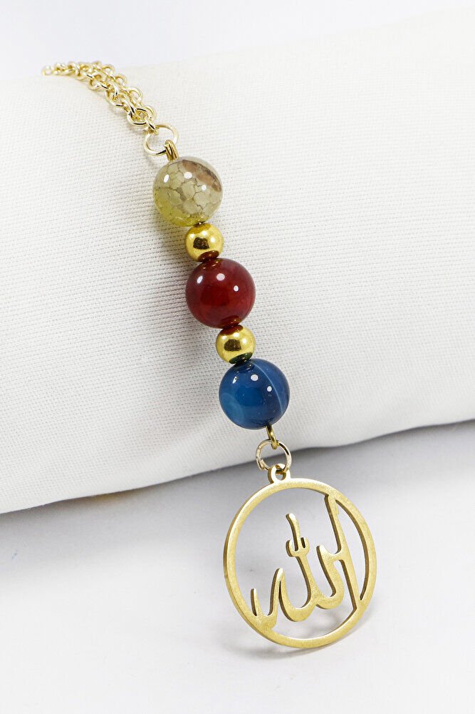 Gold Paslanmaz Çelik Allah Lafzı Araba Dikiz Ayna Süsü, Doğal Taşlar: Renkli Akik