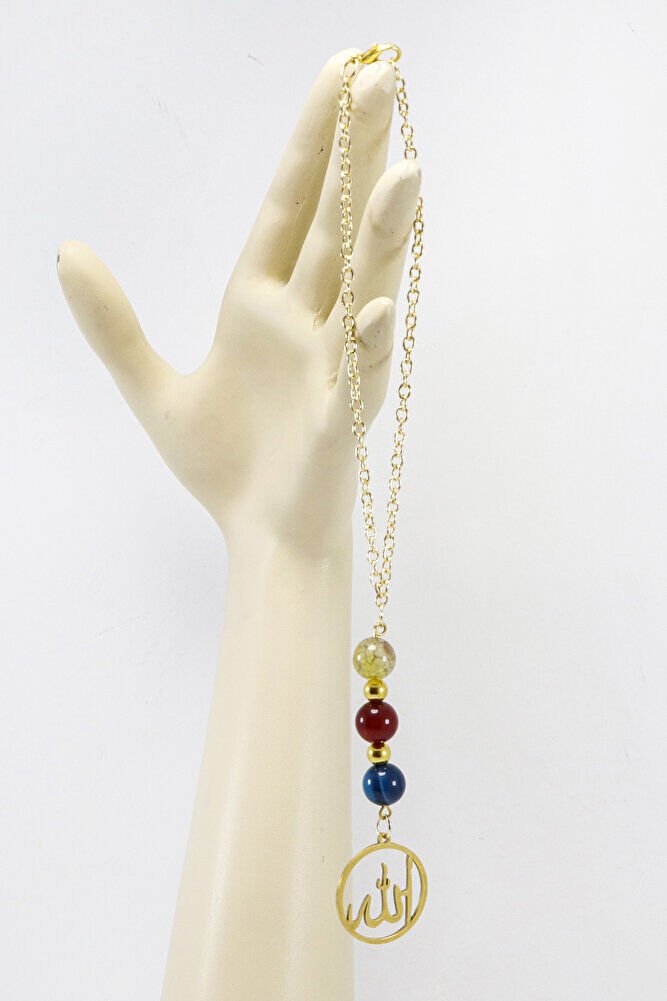 Gold Paslanmaz Çelik Allah Lafzı Araba Dikiz Ayna Süsü, Doğal Taşlar: Renkli Akik