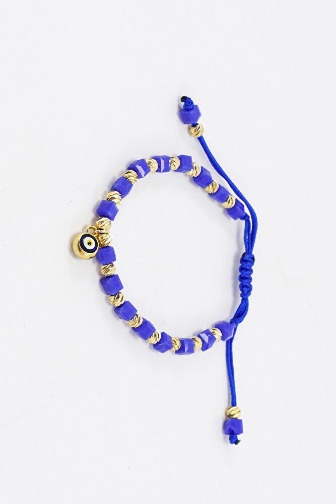 Dark Blue Square Beaded Elevator Evil Eye Beaded Bracelet, Gift Bracelet