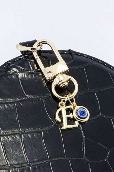 Metal E Harfi Nazar Boncuklu Klipsli Cüzdan Süsü Charm Gold Renkli Çanta Süsü Kişiselleştirilebilir