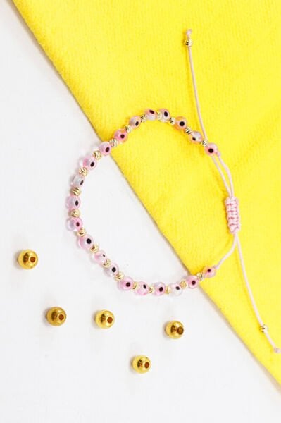 Dusty Pink Glass Evil Eye Bead Bracelet with Elevator, Gift Bracelet