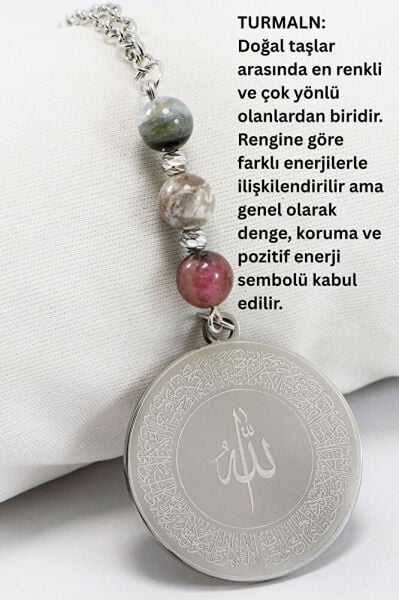 Gri Çelik Ayetel Kürsi Felak Nas İhlas Araba Dikiz Ayna Süsü, Doğal Taşlar: Turmalin