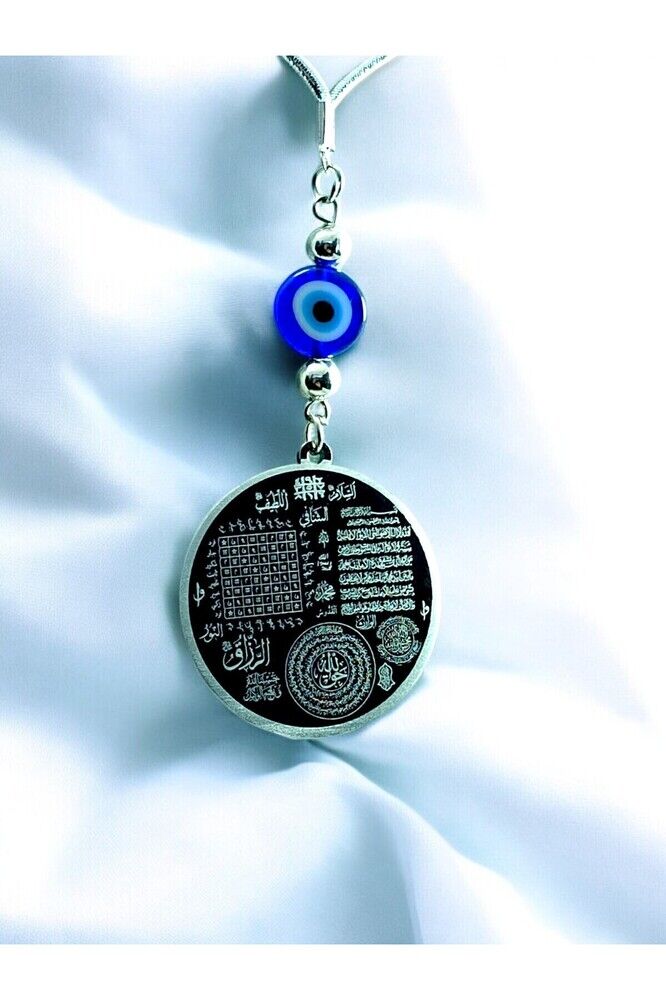 Gümüş Renk Çelik Çift Taraflı Celcelutiye Araba Dikiz Ayna Süsü/ Esmaül Hüsnalı Yeni Araba Hediyesi