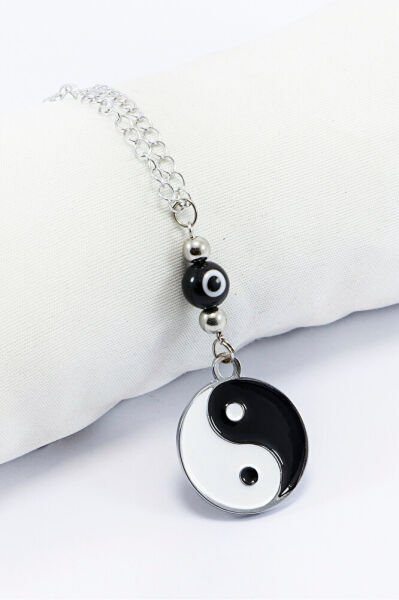 Metal Yin Yang Siyah Cam Nazar Boncuğu Araba Dikiz Ayna Süsü, zincirli Yeni Araba Hediyesi