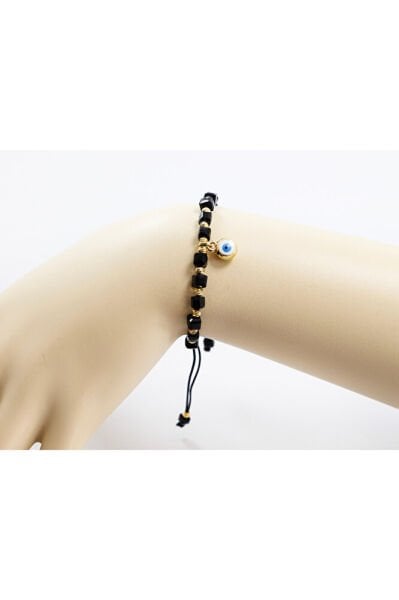 Black Color Square Beaded Elevator Evil Eye Beaded Bracelet, Gift Bracelet