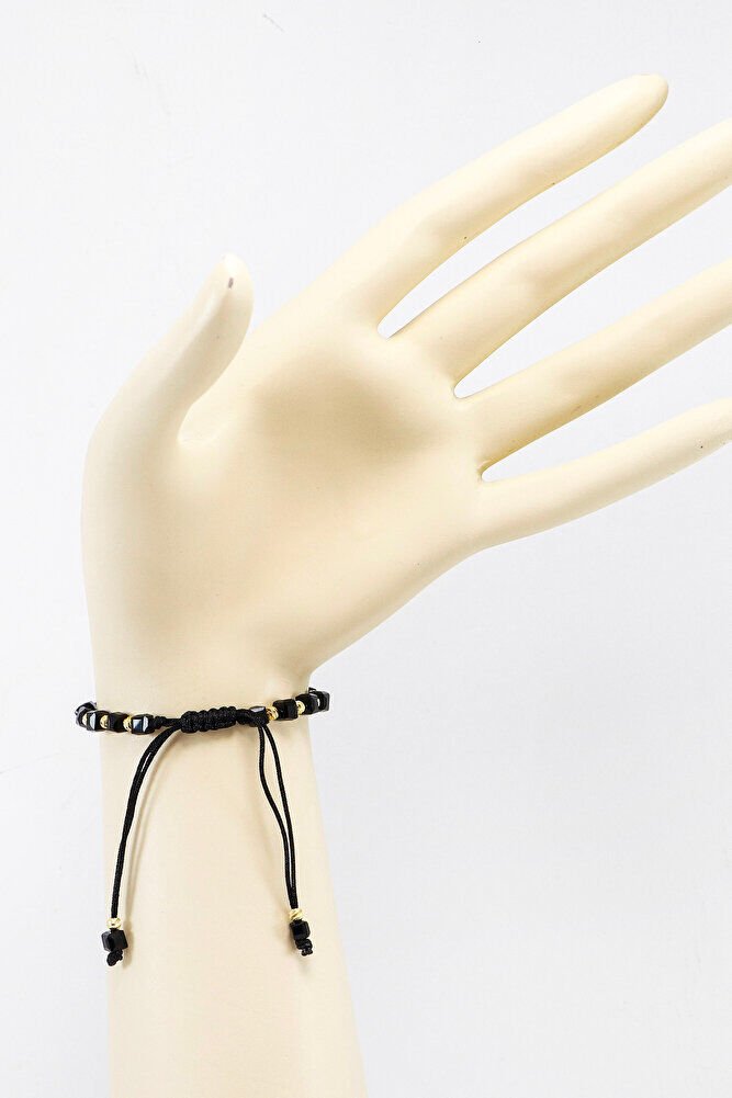 Siyah Renkli Kare Boncuklu Asansörlü Nazar Boncuklu Bileklik, Hediyelik Bileklik