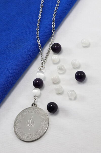 Gri Çelik Ayetel Kürsi Felak Nas İhlas Araba Dikiz Ayna Süsü, Doğal Taşlar: Selenit, Granat