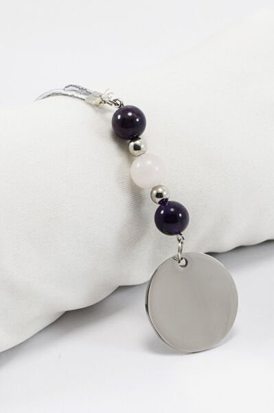 Çelik Ayetel Kürsi Kişiselleştirilebilir Araba Dikiz Ayna Süsü, Doğal Taşlar: Ametist, Pembe Kuvars