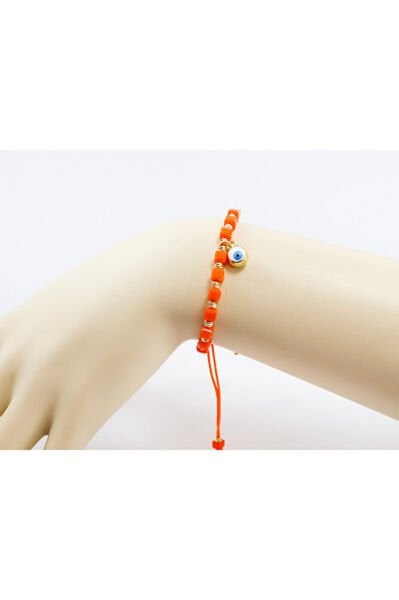 Orange Colored Square Beaded Elevator Evil Eye Beaded Bracelet, Gift Bracelet