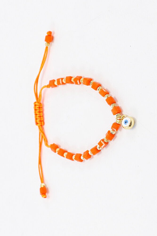 Orange Colored Square Beaded Elevator Evil Eye Beaded Bracelet, Gift Bracelet