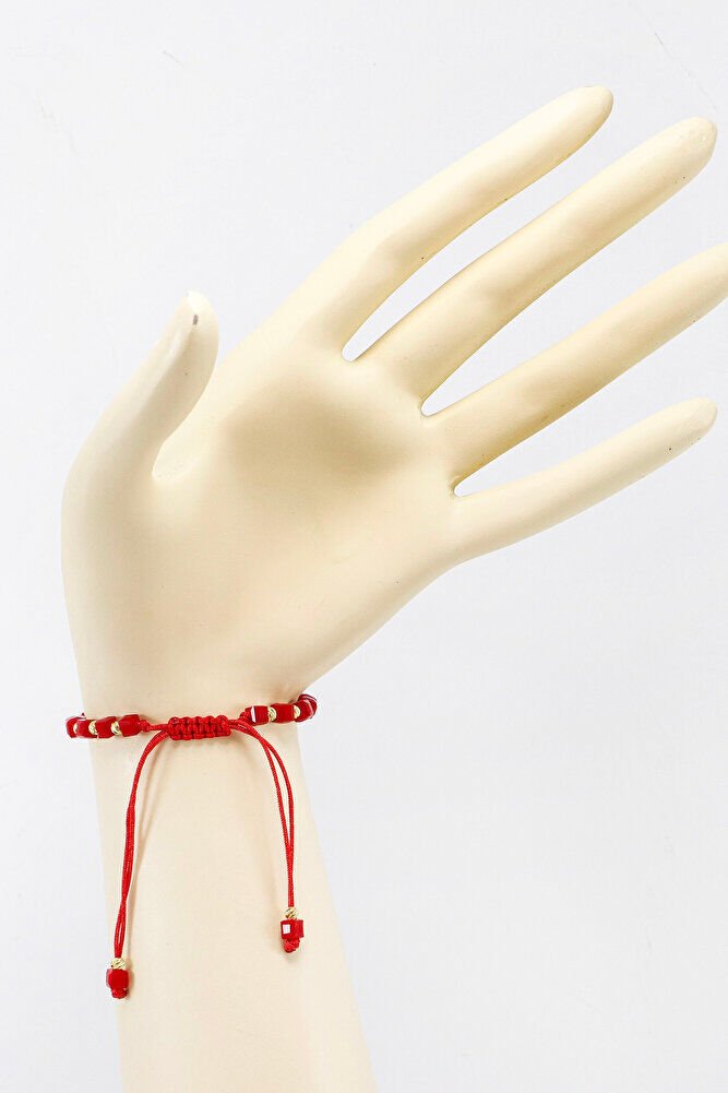 Kırmızı Renkli Kare Boncuklu Asansörlü Nazar Boncuklu Bileklik, Hediyelik Bileklik