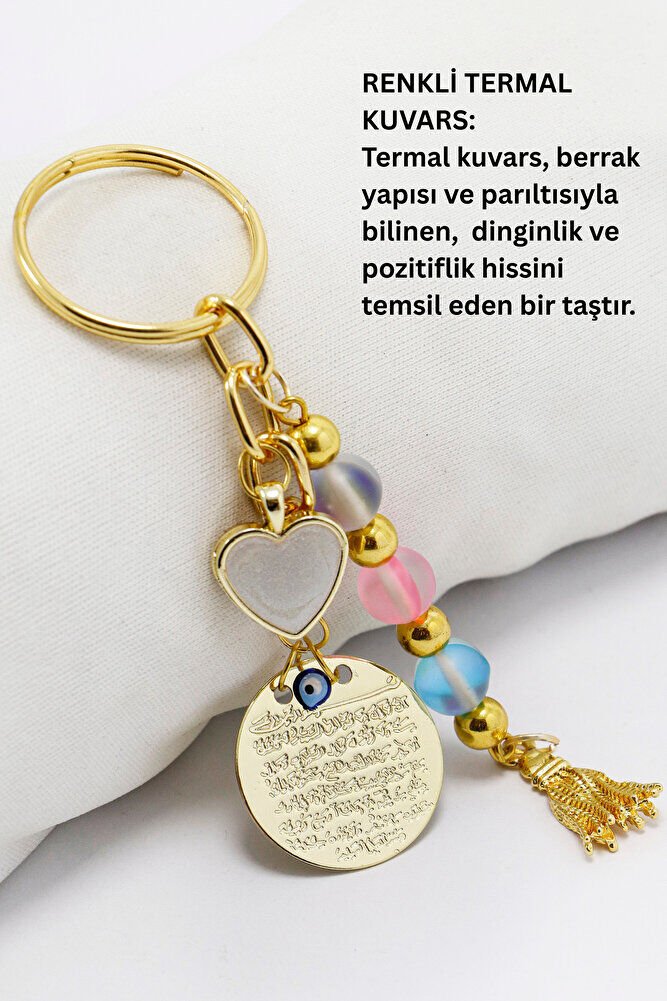 Gold Renkli Metal Ayetel Kürsi Sedefli Kalp Püsküllü, Sıkma Doğal Taşlar: Renkli Termal Kuvars