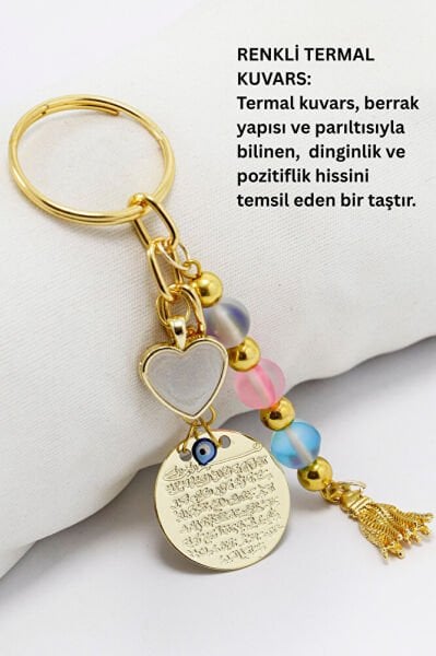 Gold Renkli Metal Ayetel Kürsi Sedefli Kalp Püsküllü, Sıkma Doğal Taşlar: Renkli Termal Kuvars