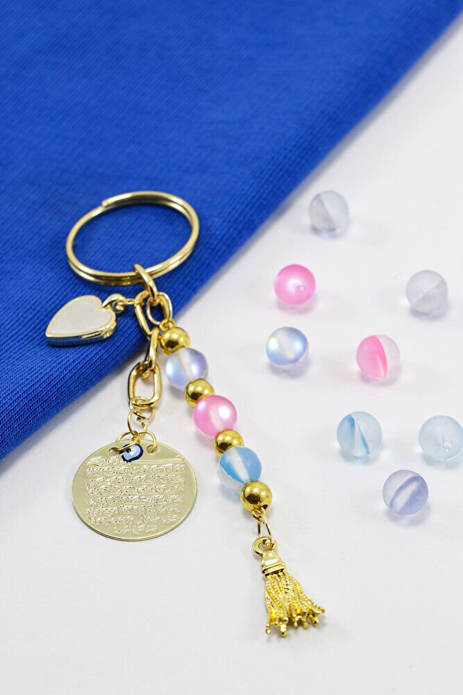 Gold Renkli Metal Ayetel Kürsi Sedefli Kalp Püsküllü, Sıkma Doğal Taşlar: Renkli Termal Kuvars