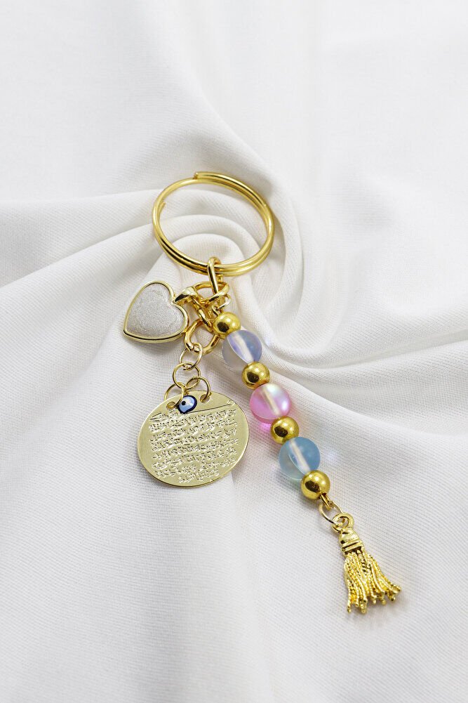 Gold Renkli Metal Ayetel Kürsi Sedefli Kalp Püsküllü, Sıkma Doğal Taşlar: Renkli Termal Kuvars