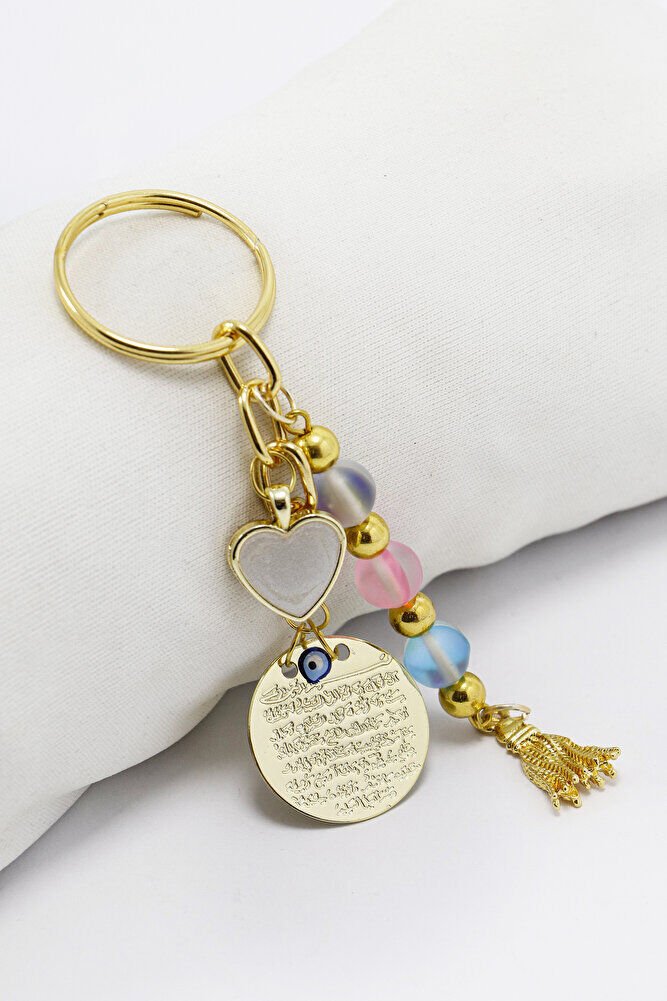 Gold Renkli Metal Ayetel Kürsi Sedefli Kalp Püsküllü, Sıkma Doğal Taşlar: Renkli Termal Kuvars