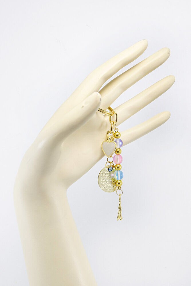 Gold Renkli Metal Ayetel Kürsi Sedefli Kalp Püsküllü, Sıkma Doğal Taşlar: Renkli Termal Kuvars