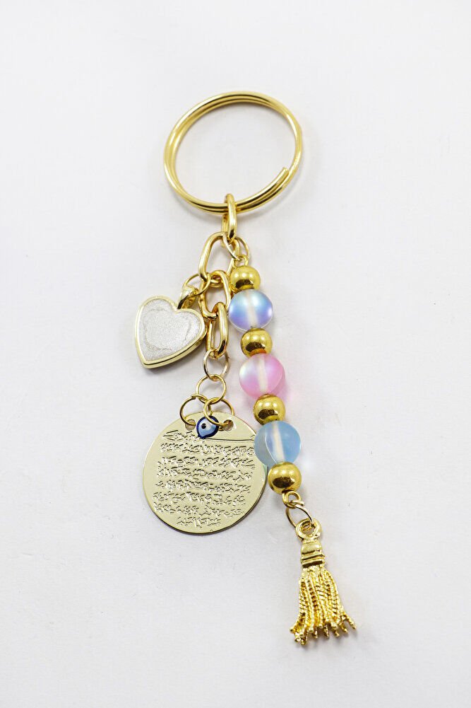 Gold Renkli Metal Ayetel Kürsi Sedefli Kalp Püsküllü, Sıkma Doğal Taşlar: Renkli Termal Kuvars