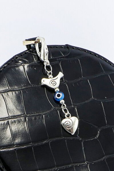 Metal Kuş Cam Nazar Boncuğu Kalpli Klipsli Küçük Charm Anahtarlık Cüzdan Çanta Süsü