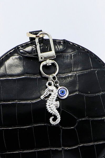 Metal Deniz Atı Nazar Boncuğu Klipsli Küçük Charm Anahtarlık Cüzdan Çanta Süsü