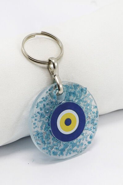 El Yapımı Kırıntılı Turkuaz Cam Nazar Boncuklu Anahtarlık, Hediyelik Çanta Süsü