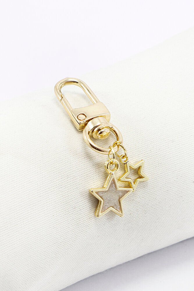 Mineli Yıldız Ajurlu Yılsız Metal Gold Renkli Klipsli Cüzdan Süsü Charm Çanta Süsü Anahtarlık