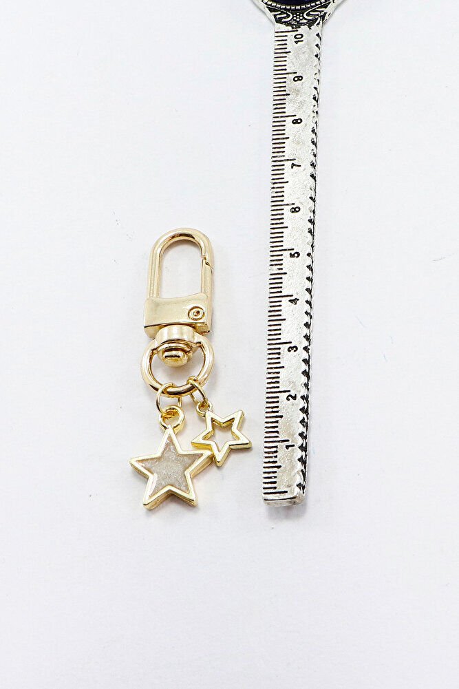 Mineli Yıldız Ajurlu Yılsız Metal Gold Renkli Klipsli Cüzdan Süsü Charm Çanta Süsü Anahtarlık