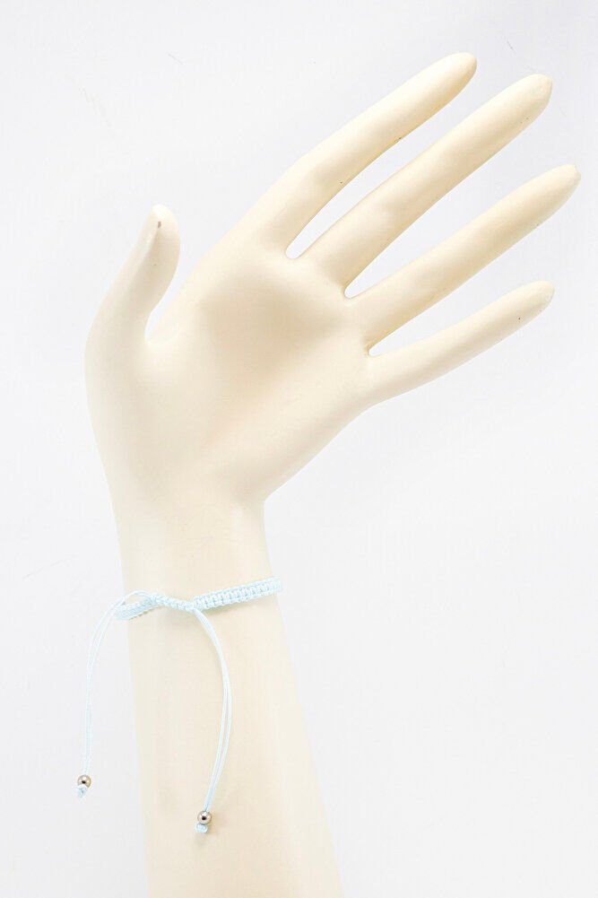 Açık Turkuaz Renkli Asansörlü Gümüş Elips Zirkon Taşlı Nazar Bileklik, Hediyelik Bileklik