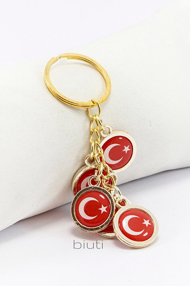 Türk Bayrağı Kırmızı Anahtarlık, Beş Bayraklı Rose Gold Renkli