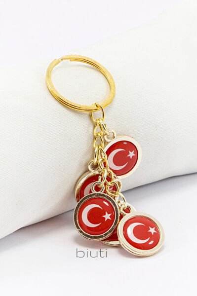 Türk Bayrağı Kırmızı Anahtarlık, Beş Bayraklı Rose Gold Renkli
