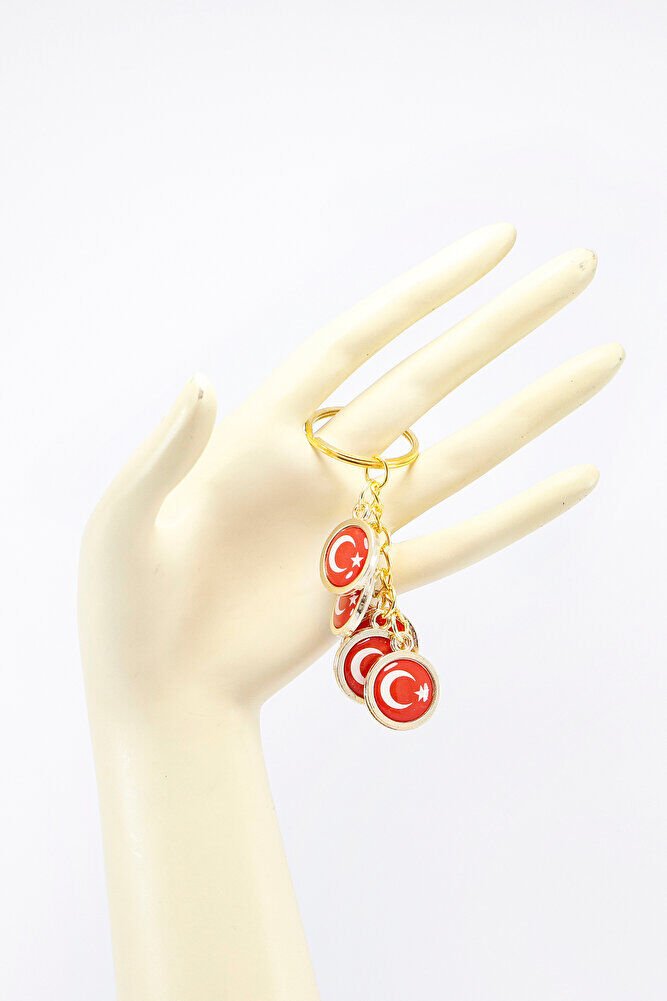Türk Bayrağı Kırmızı Anahtarlık, Beş Bayraklı Rose Gold Renkli