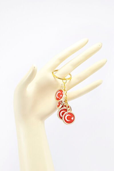 Türk Bayrağı Kırmızı Anahtarlık, Beş Bayraklı Rose Gold Renkli