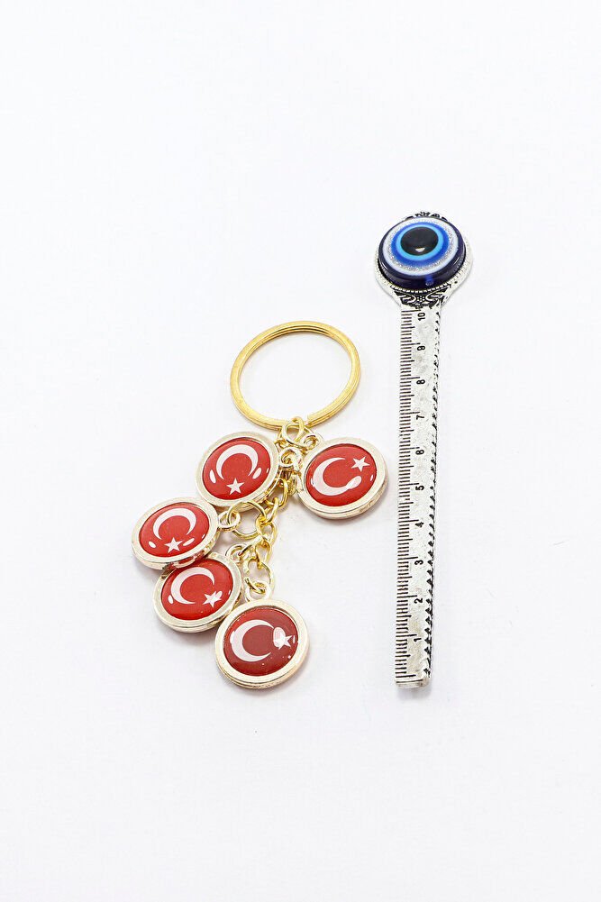 Türk Bayrağı Kırmızı Anahtarlık, Beş Bayraklı Rose Gold Renkli