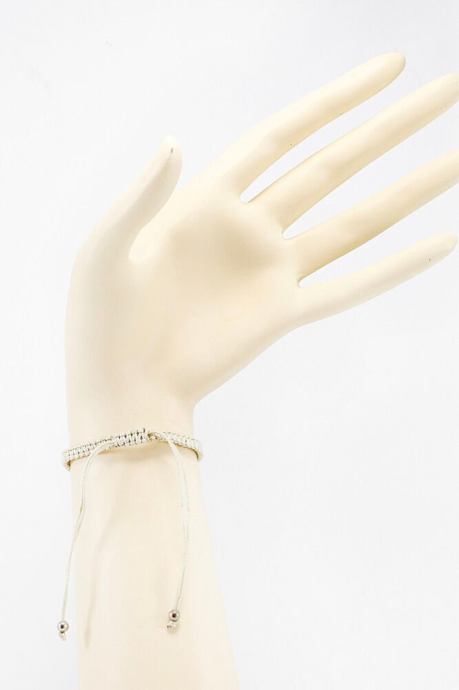 Beige Colored Silver Ellipse Zircon Stone Evil Eye Bracelet, Gift Bracelet