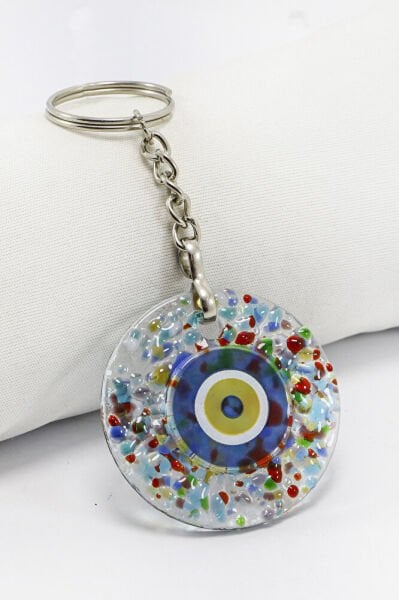 El Yapımı Kırıntılı Cam Nazar Boncuklu Anahtarlık, Hediyelik Çanta Süsü