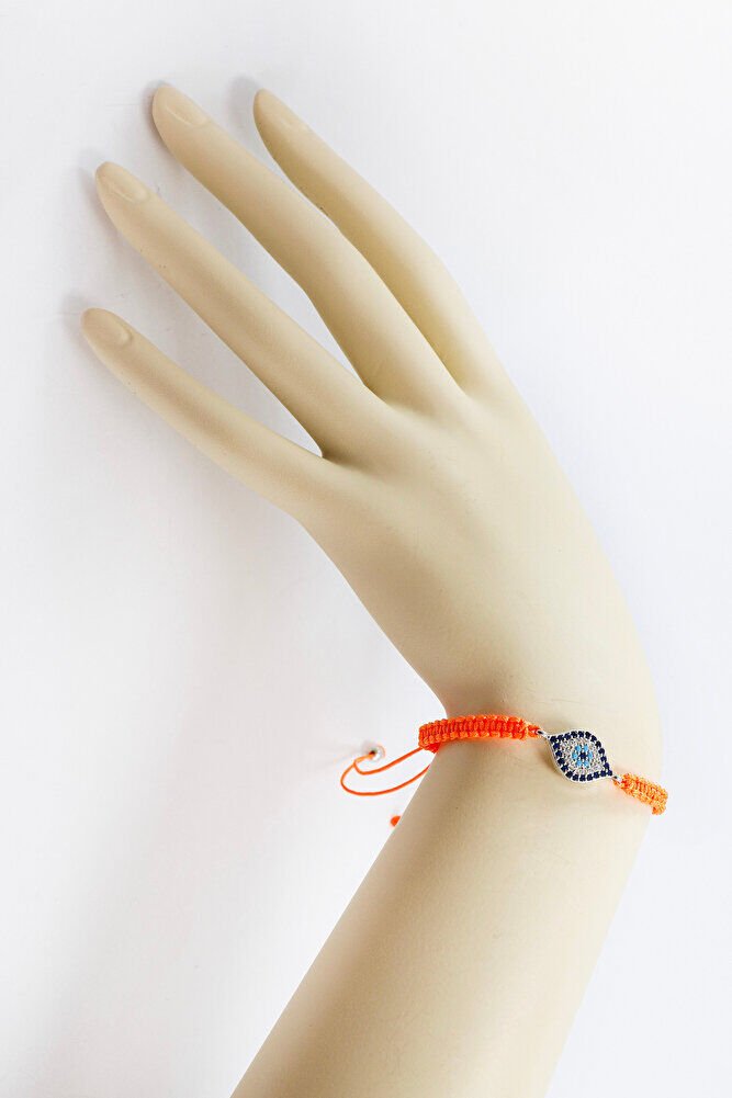 Orange Colored Silver Ellipse Zircon Stone Evil Eye Bracelet, Gift Bracelet