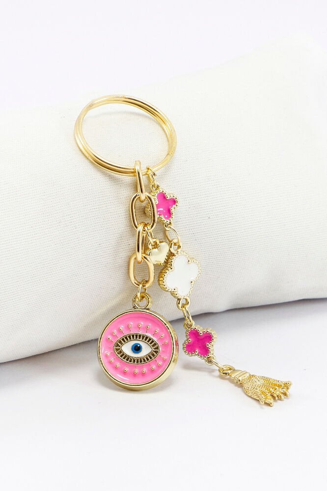 Mineli Yoncalar Metal Pembe Nazar Boncuğu Gold Renkli