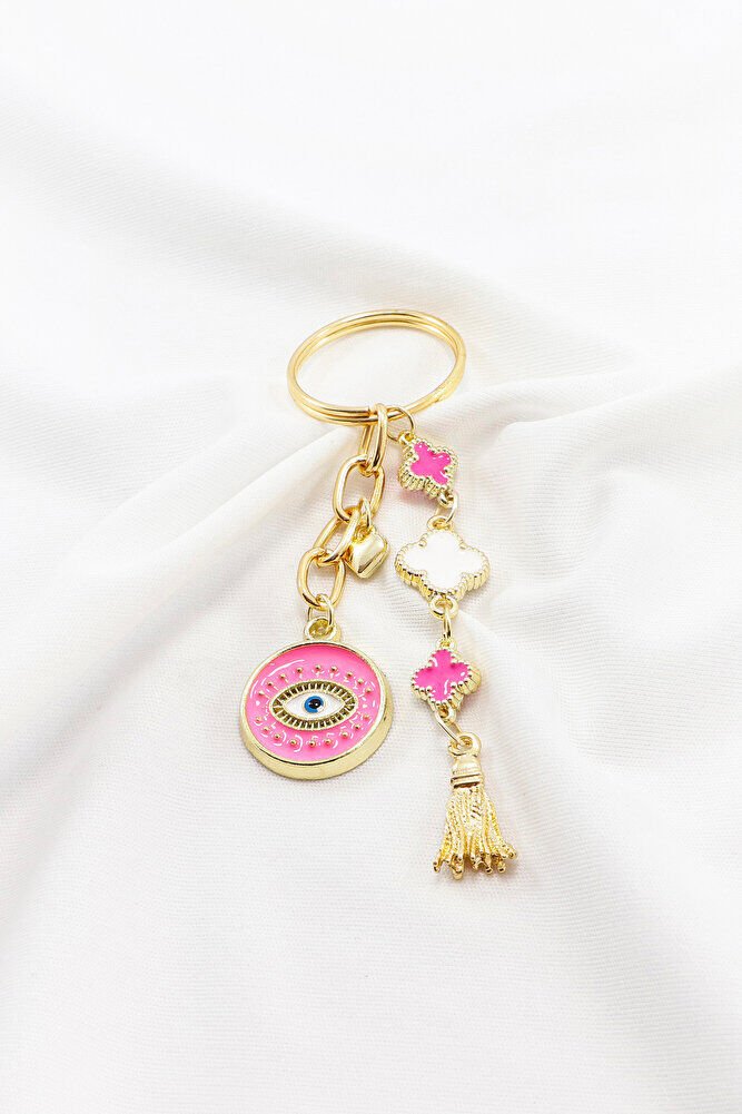 Mineli Yoncalar Metal Pembe Nazar Boncuğu Gold Renkli
