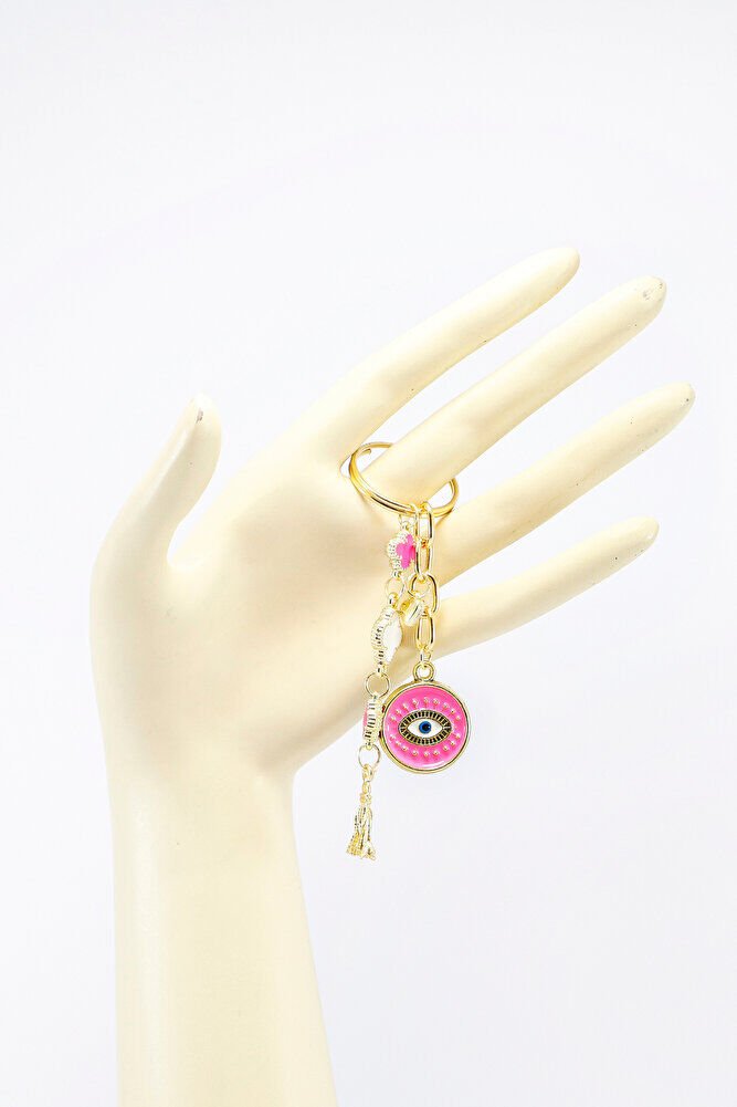Mineli Yoncalar Metal Pembe Nazar Boncuğu Gold Renkli