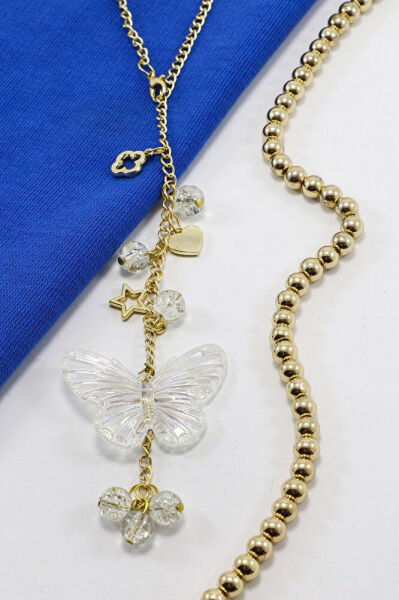 Salkım Boncuklu Küçük Yıldızlı Şeffaf Kelebekli Araç Dikiz Ayna Süsü, Hediyelik Araba Hediyesi