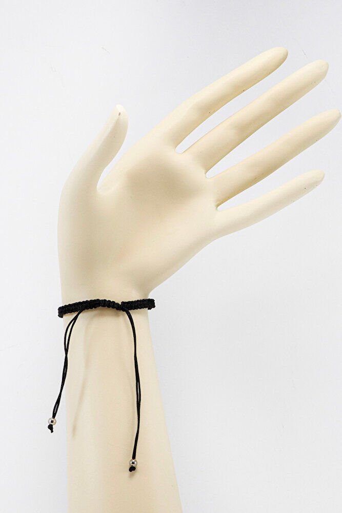 Black Colored Elevator Silver Ellipse Zircon Stone Evil Eye Bracelet, Gift Bracelet