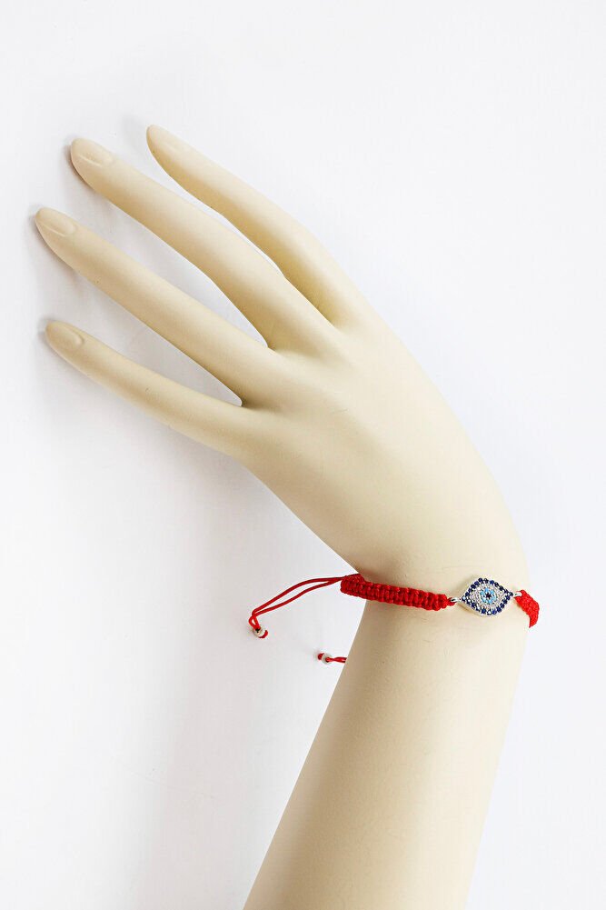 Kırmızı Renkli Asansörlü Gümüş Elips Zirkon Taşlı Nazar Bileklik, Hediyelik Bileklik