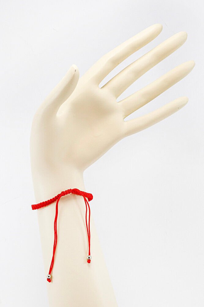 Kırmızı Renkli Asansörlü Gümüş Elips Zirkon Taşlı Nazar Bileklik, Hediyelik Bileklik