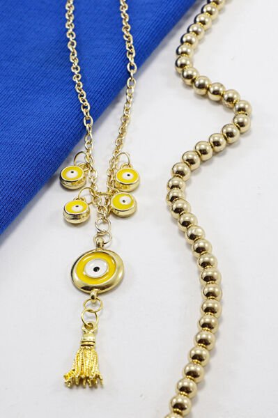 Sarı Salkım Nazar Boncuklu Püsküllü Araç Dikiz Ayna Süsü, Hediyelik Araba Hediyesi