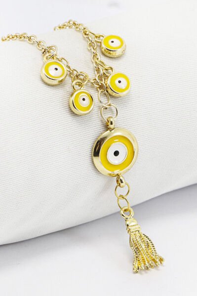 Sarı Salkım Nazar Boncuklu Püsküllü Araç Dikiz Ayna Süsü, Hediyelik Araba Hediyesi