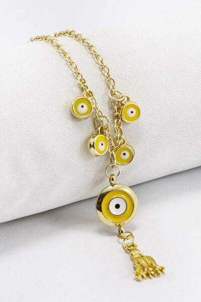 Sarı Salkım Nazar Boncuklu Bijuteri Kolye, Hediyelik Kolye