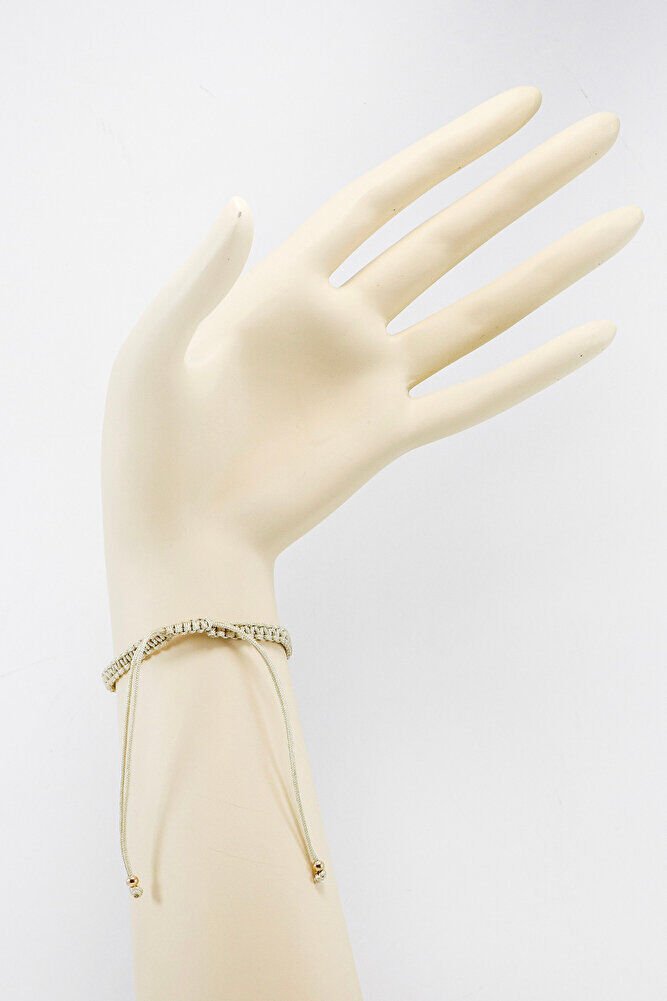 Bej Renkli Asansörlü Gold Zirkon Taşlı Nazar Bileklik, Hediyelik Bileklik