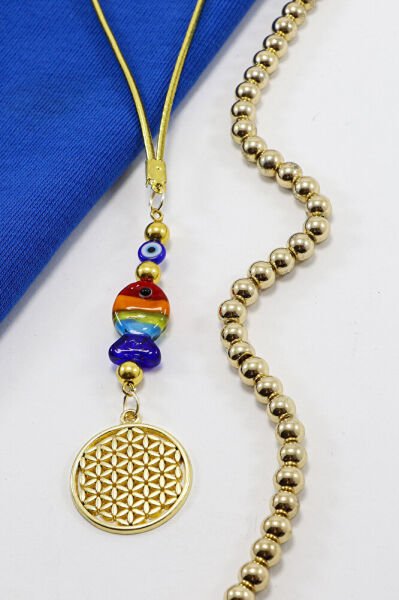 El Yapımı Renkli Cam Balıklı Yaşam Çiçeği Araç Dikiz Ayna Süsü, Hediyelik Araba Hediyesi